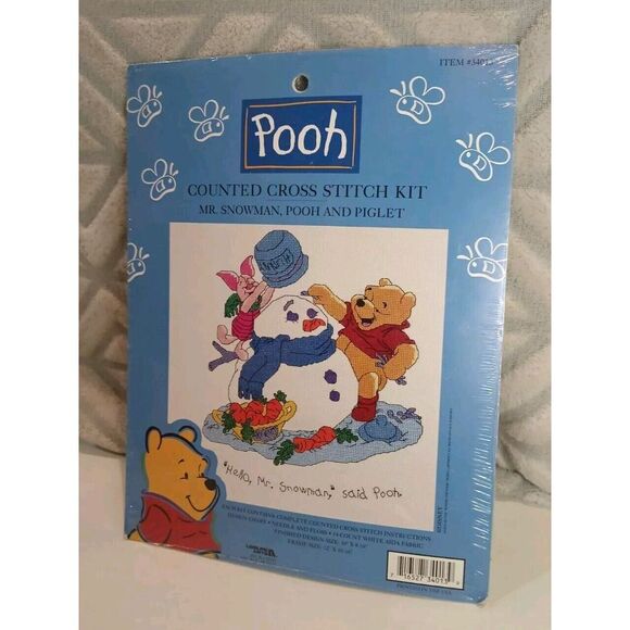 Disney Other - Pooh and Piglet‎ SNOWMAN Counted Cross Stitch Kit Disney SEALED Craft Christmas